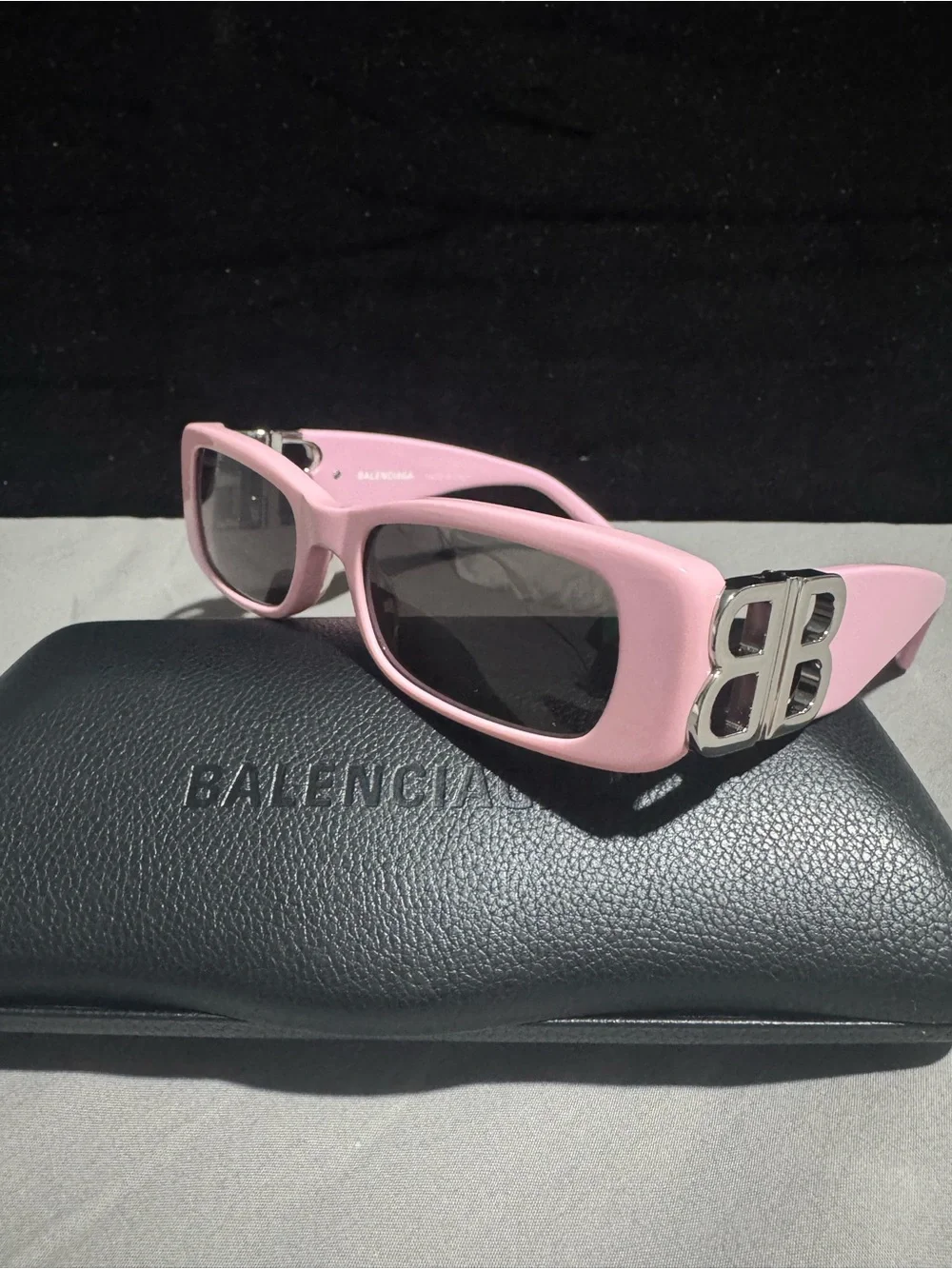 Balenciaga Pink Narrow Oval Women's Sunglasses with Silver Temple Accents